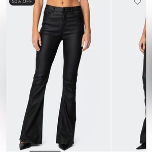 Edikted Women's Black Faux Leather Flared Pants